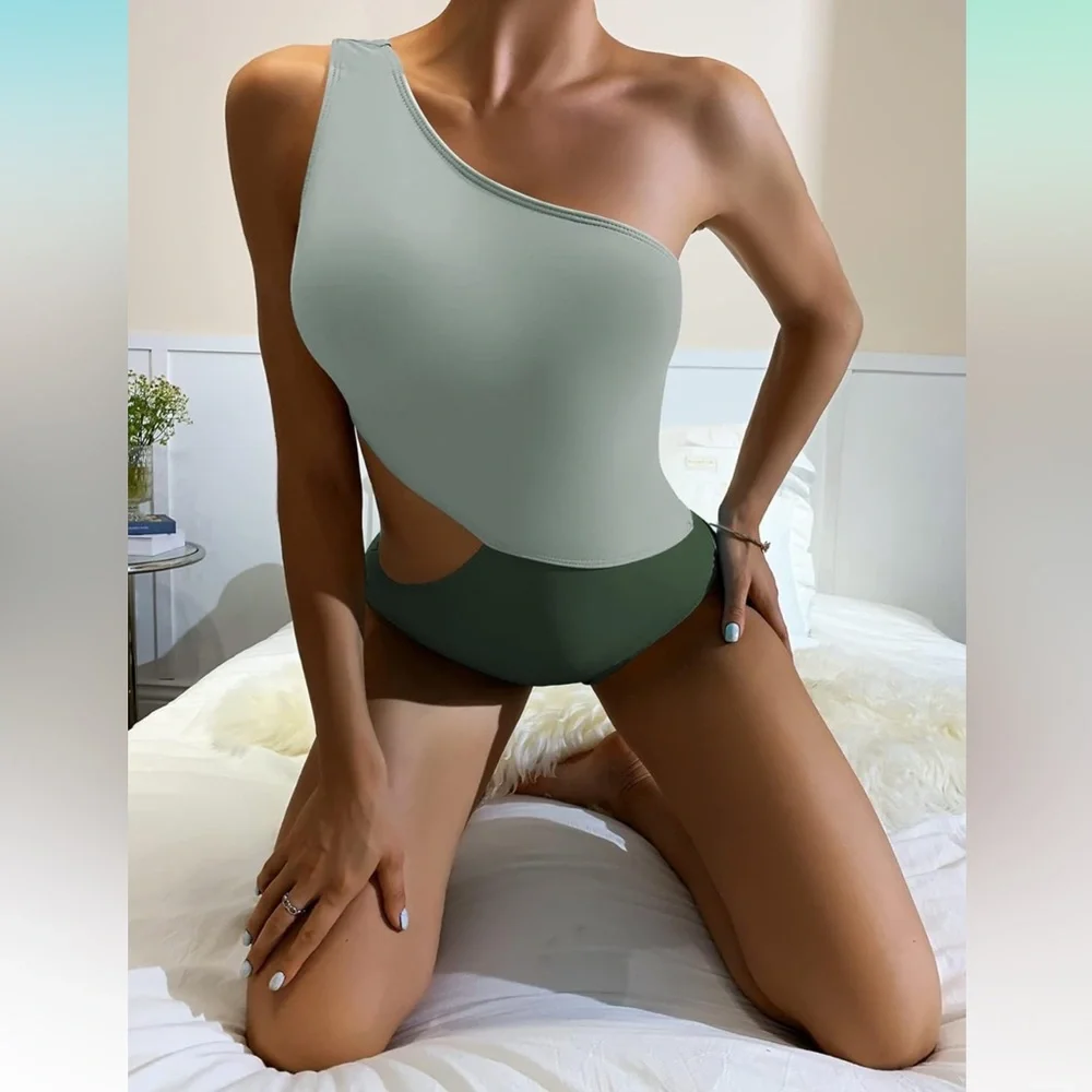 Women's‎ One Piece Swimsuit One-Shoulder Swimwear Waist Cutout Swimsuit M